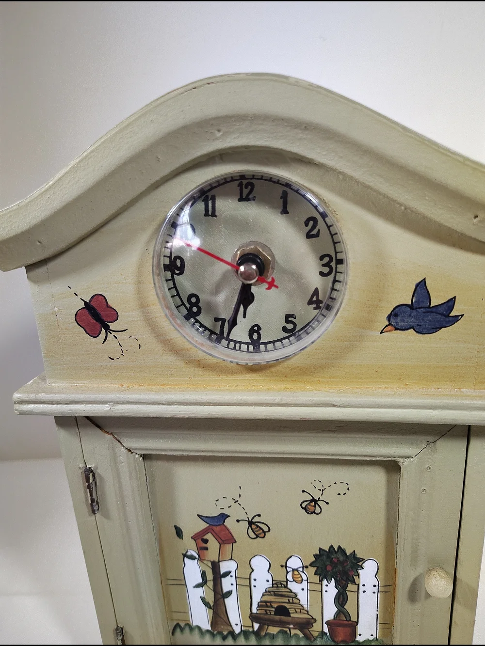 Hand-Painted Green Wooden Wall Clock Cabinet Key Rack